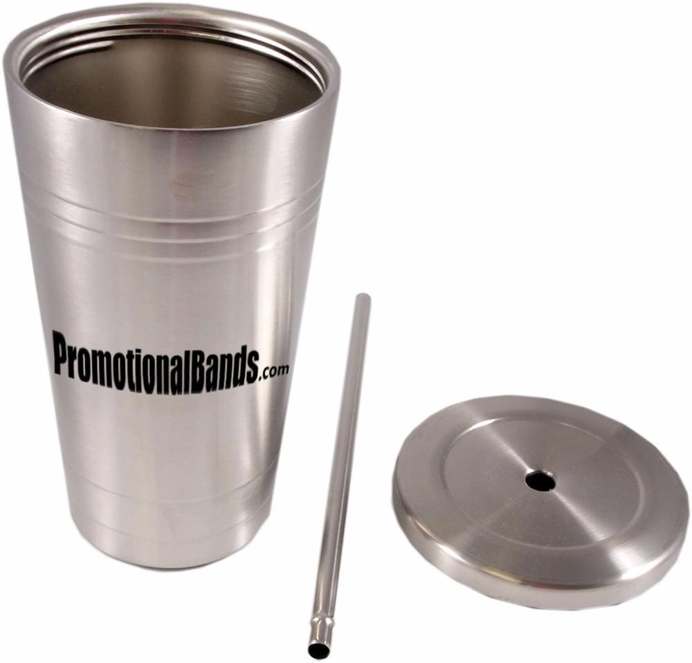 Displayed Image Stainless Steel 16oz Tumbler with Metal Straw