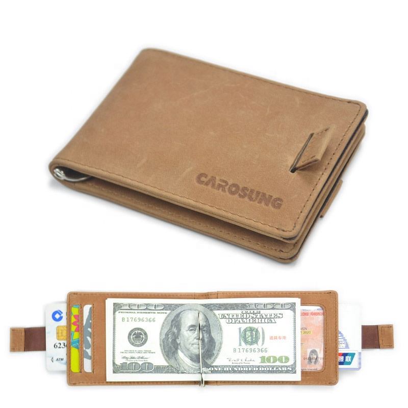 Displayed Image RFID Blocking Genuine Leather Men's Wallet with Money Clip