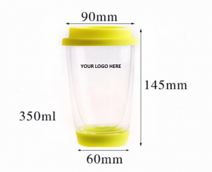 Double Wall Glass Cup w/ Colorful Silicone Lid 12 oz