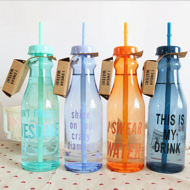 Displayed Image Plastic Water Bottle w/ Straw 22 oz
