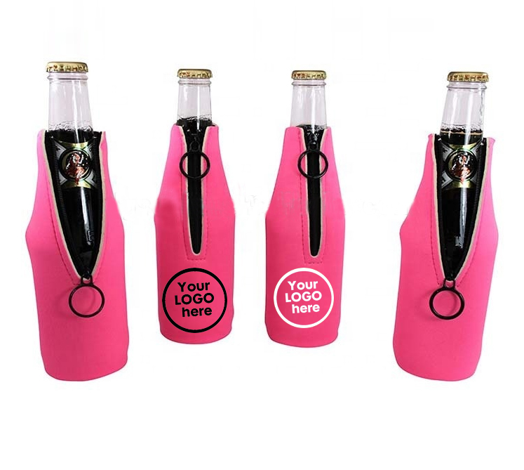 Displayed Image Breast Cancer Awareness Neoprene Zipper Bottle Coolers
